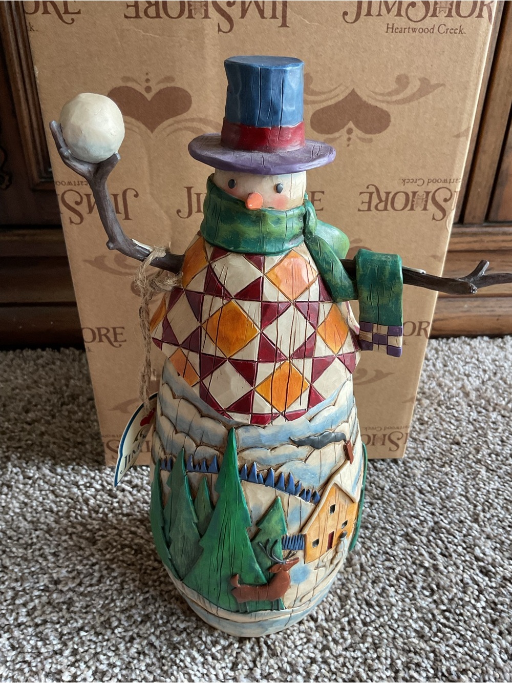 Jim Shore Hand-Painted Snowman Figurine. “Winter’s Mischief” Excellent condition